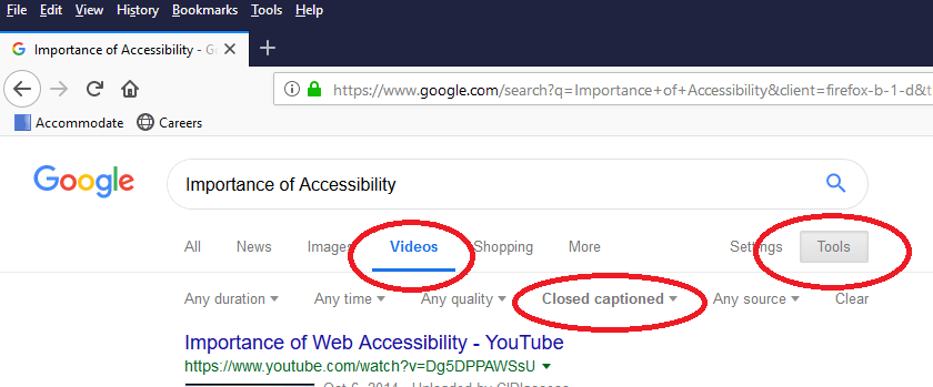 How to search for Captioned Videos in Google
